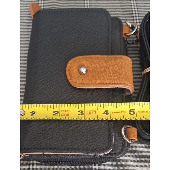 Roma Leathers Mini Cell Phone Purse/Wallet- Premium Embossed Leather- Black - Picture 6 of 6